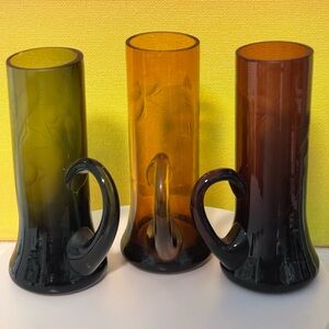 Vintage Etched Glass Shot Glasses, Set of 3